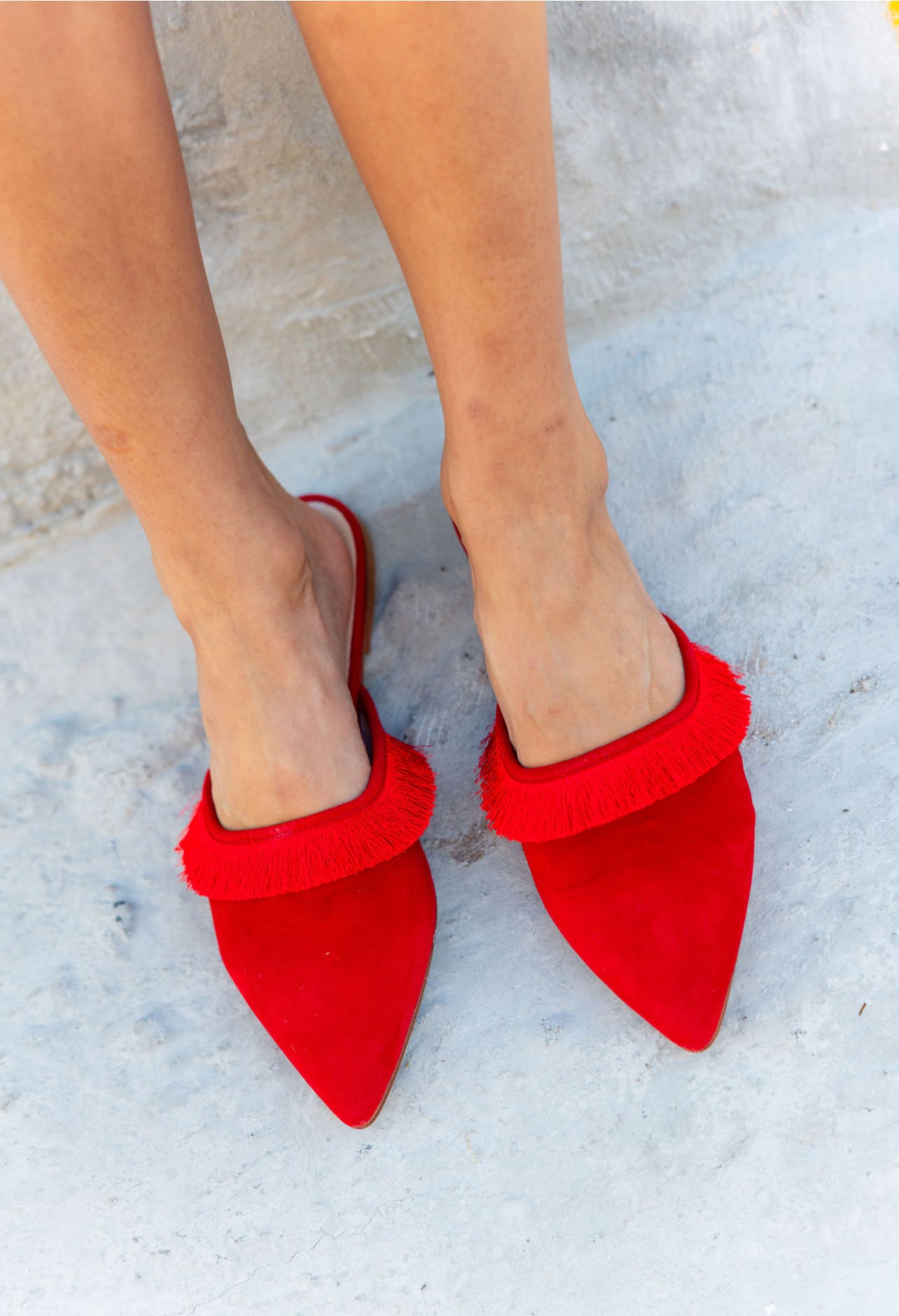 Mules Rosso Fringed