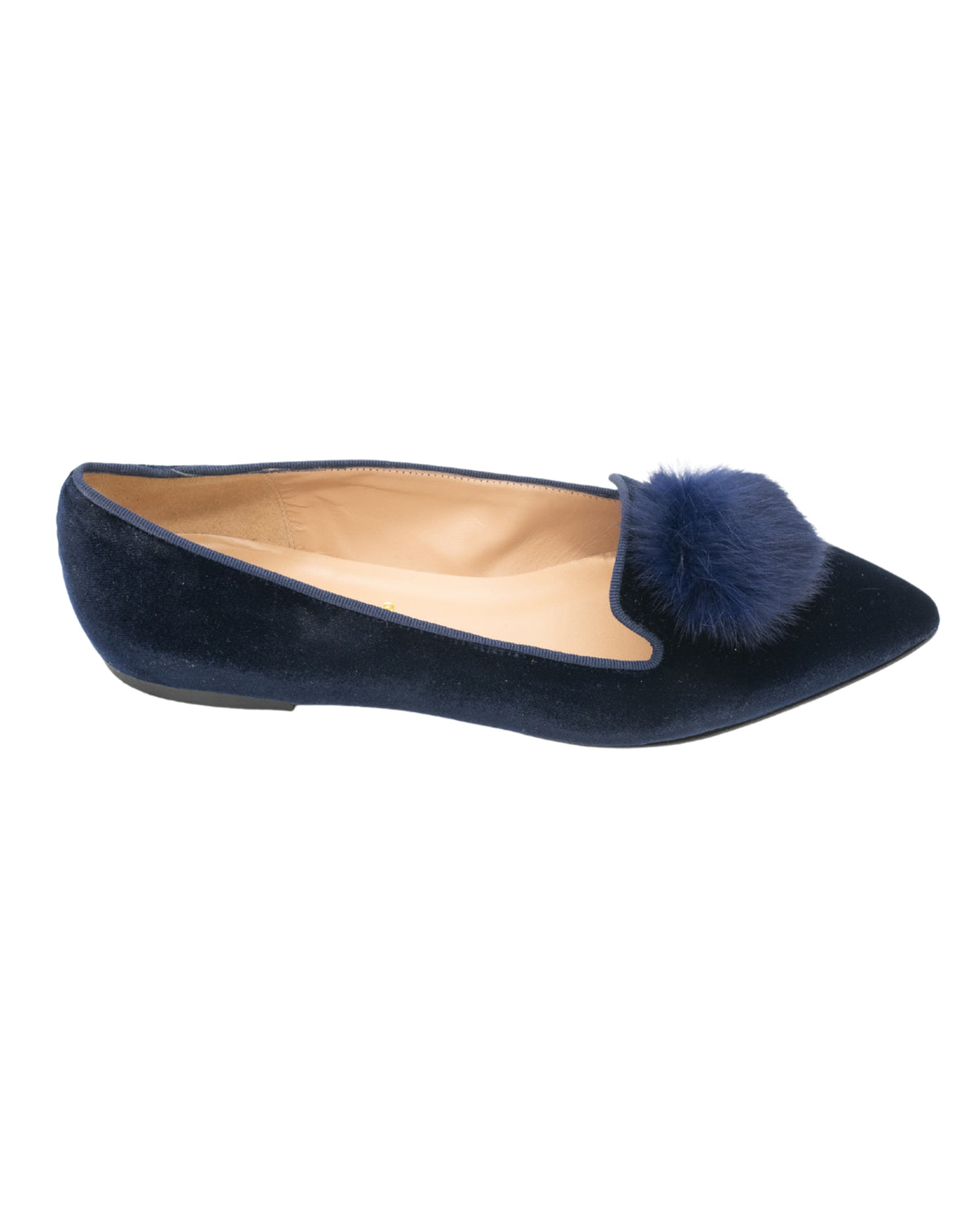 Navy Pompon Samt Pointy