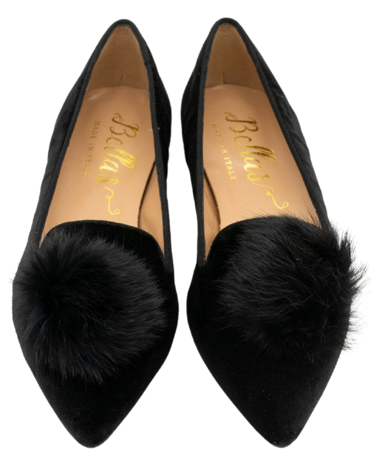 Nero Pompon Samt Pointy