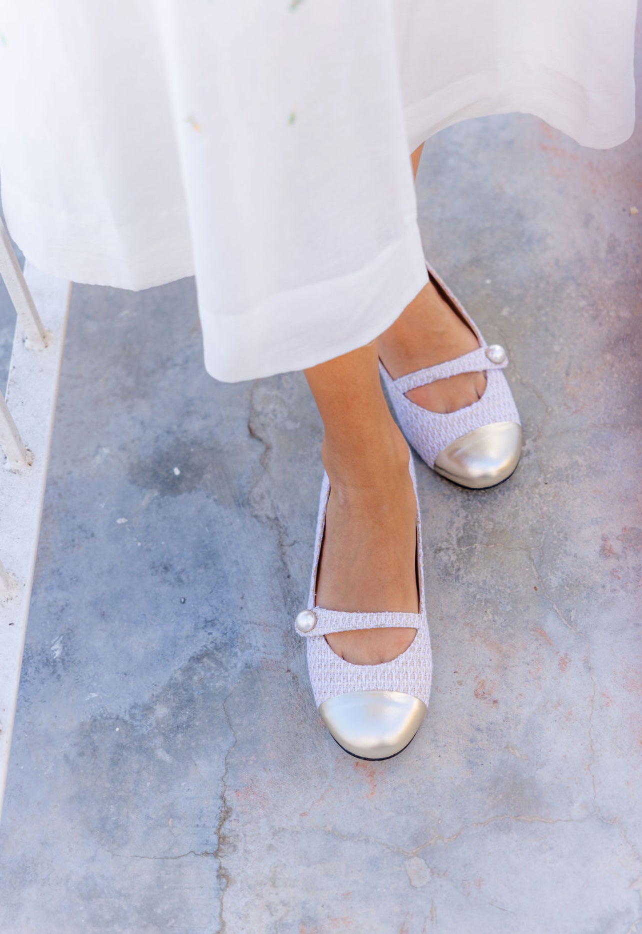 Mary Jane Platino Tweed Cream