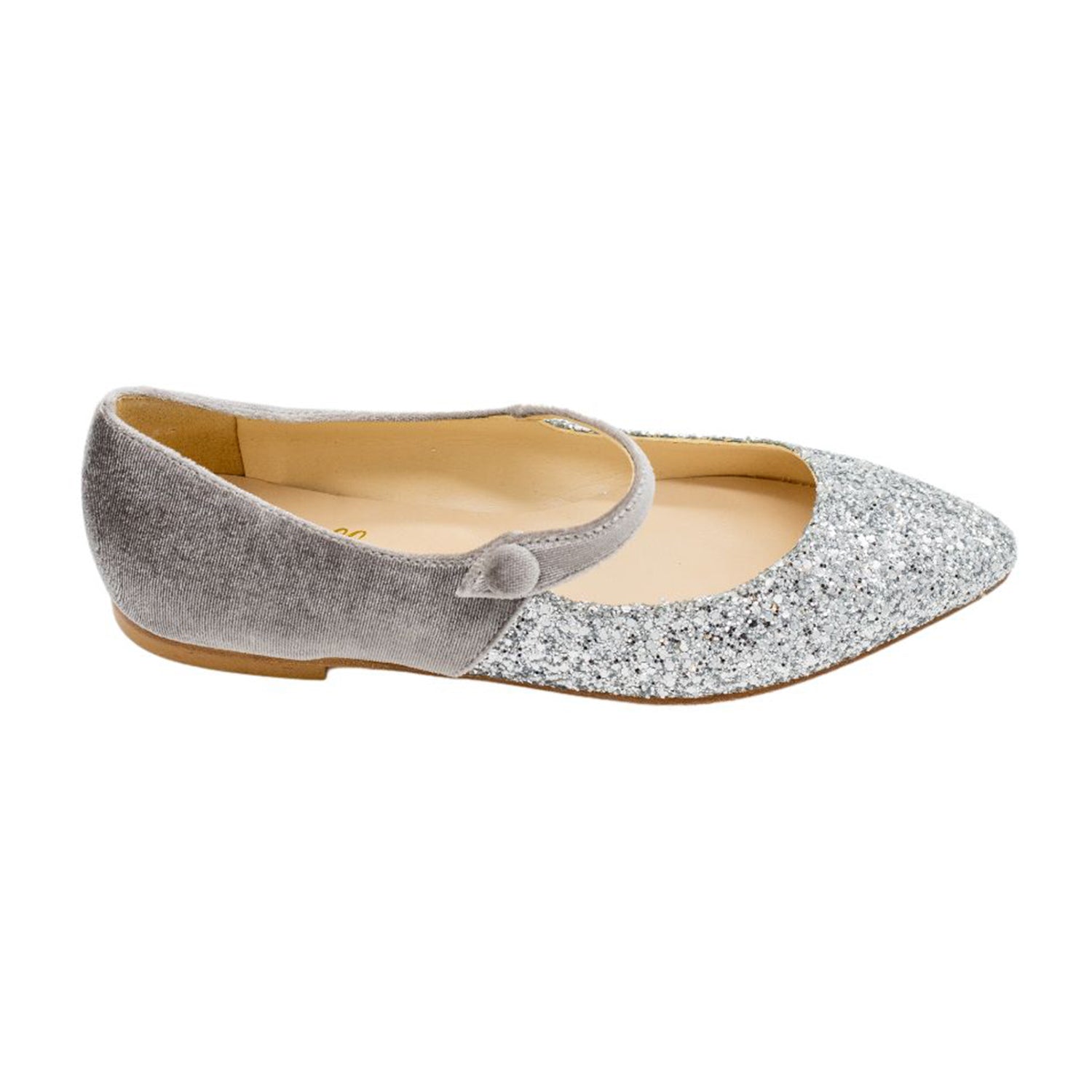 Mary Jane Samt Glitzer Silber