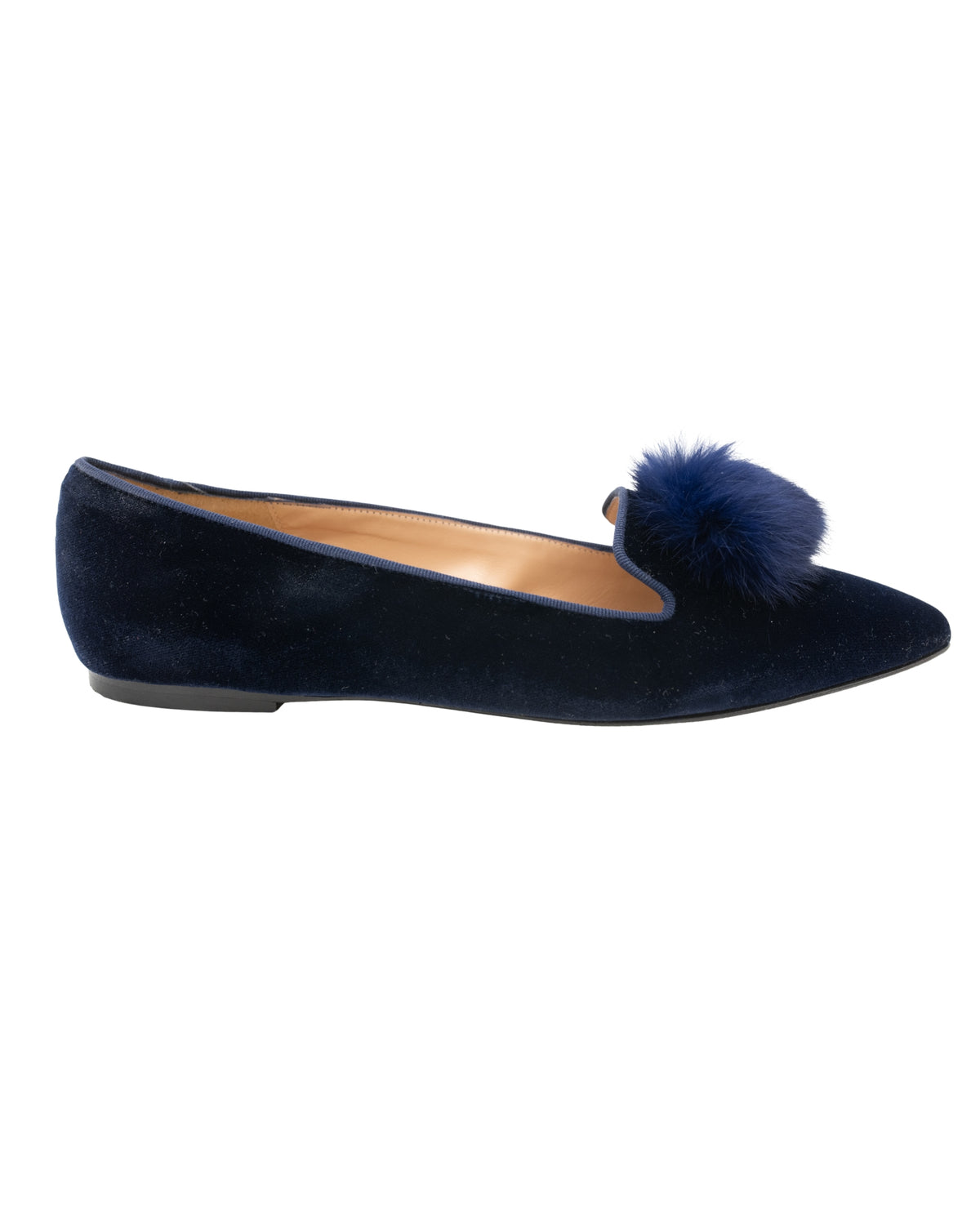 Navy Pompon Samt Pointy